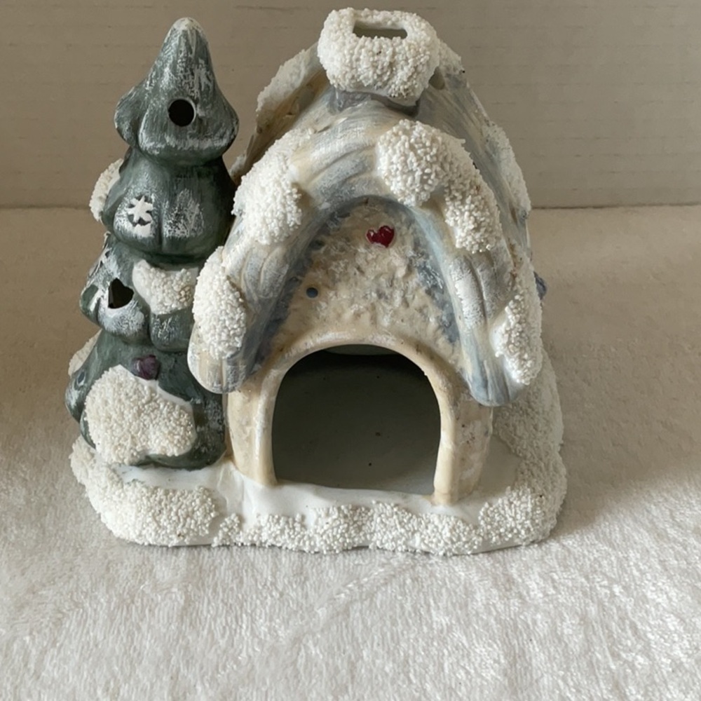 Ceramic Snowy House and Tree Decor